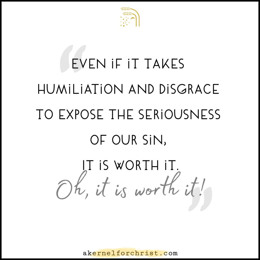 Even if it takes humiliation and disgrace to expose the seriousness of our sin, it is worth it. Oh, it is worth it.