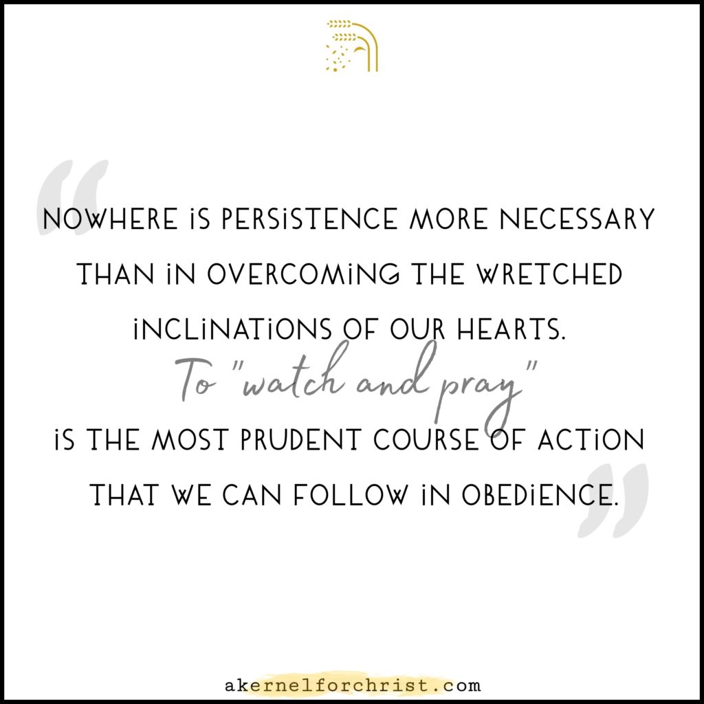 Nowhere is persistence more necessary than in overcoming the wretched inclinations of our hearts. To "watch and pray" is the most prudent course of action that we can follow in obedience.