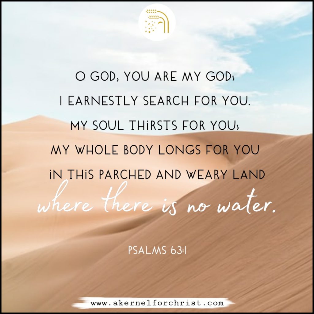 Psalm 63 1 O God, you are my God, earnestly I seek you; my soul thirsts for you, my body longs for you, in a dry and weary land where there is no water.