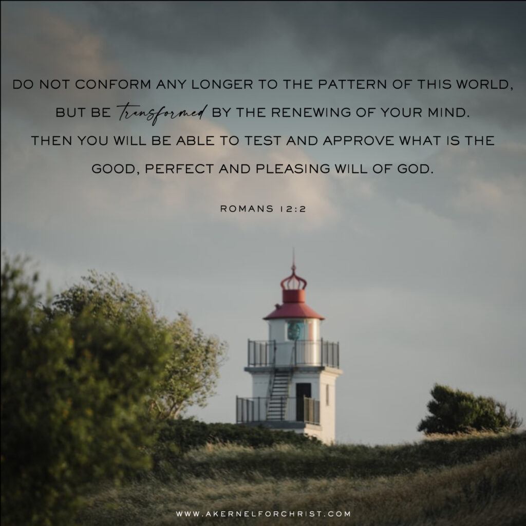 Do not be conformed to this world, but be transformed by the renewal of your mind, that by testing you may discern what is the will of God, what is good and acceptable and perfect.
