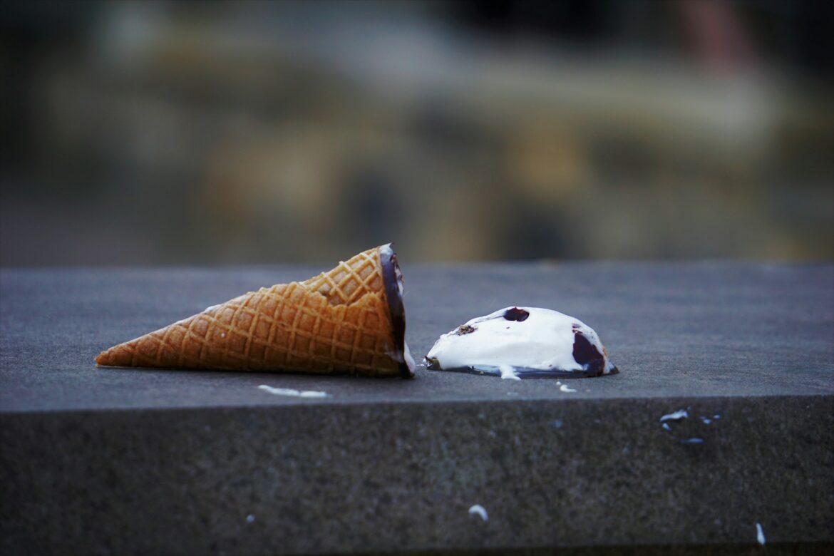 A fallen ice cream cone